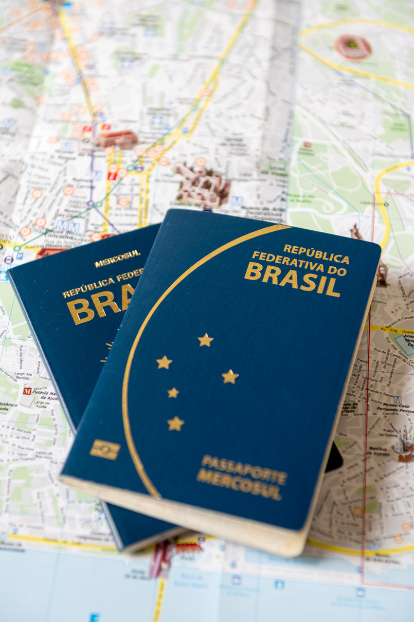 Brazilian Passport on Top of Map 